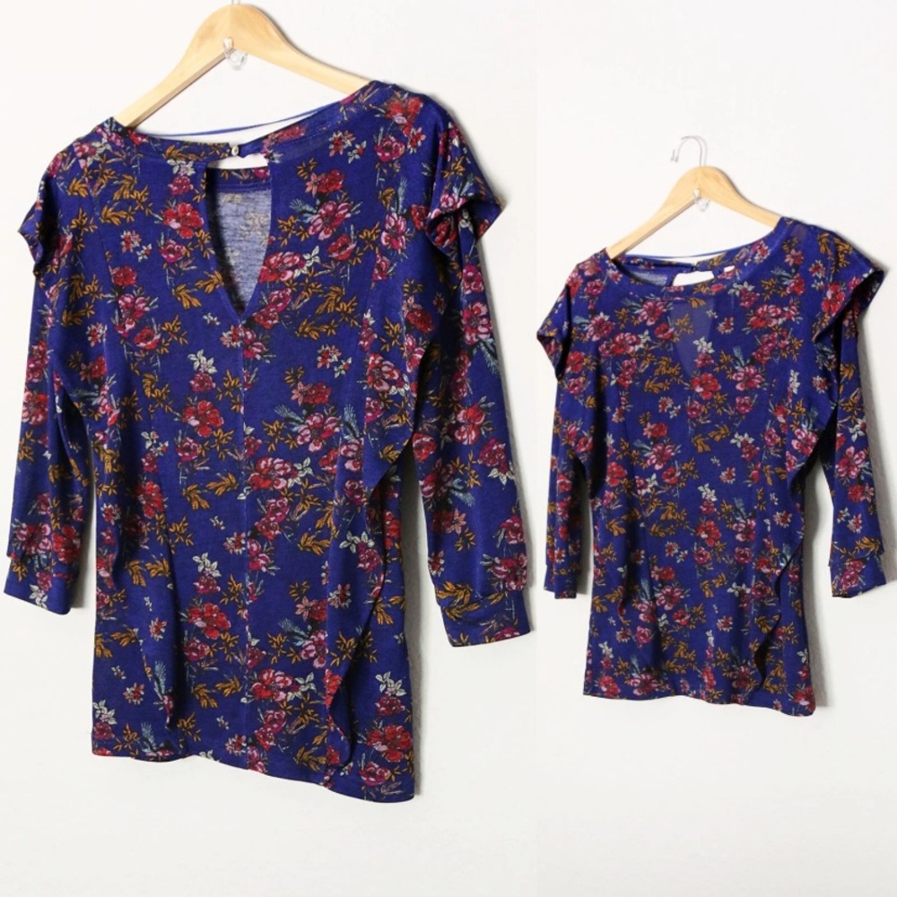 Free People Slinky Floral Ruffle Sleeve Blouse - Picture 6 of 10